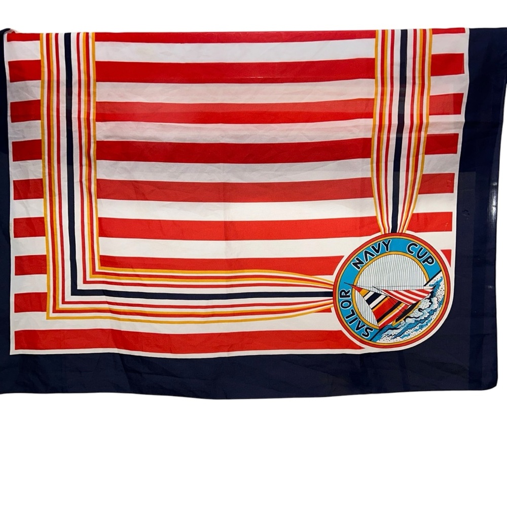 Sailor Navy Cup Vintage red white blue striped Sailboat print scarf 31 s…